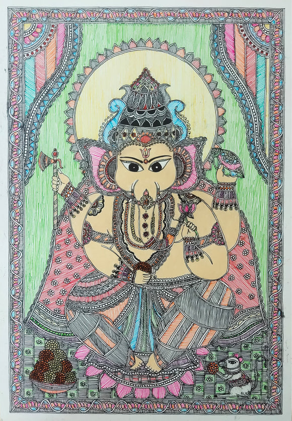 GANESHA MADHUBANI PAINTING KACHNI