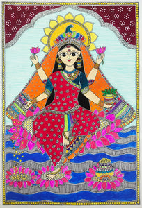 LAKSHMI JI IN MADHUBANI PAINTING