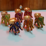 Handcrafted Recycled Material Elephant Tealight Candle Holder Set of 6 Handmade Elephant Candle Stand Diwali Decorations (Multicolor)