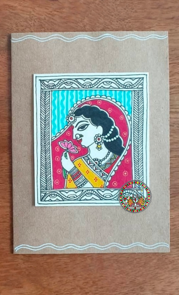 HAND PAINTED MADHUBANI BRIDE/ BANITHANI CARD HANDMADE CARDS