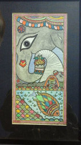 Madhubani Painting Ganesha pouring water on Shivlinga