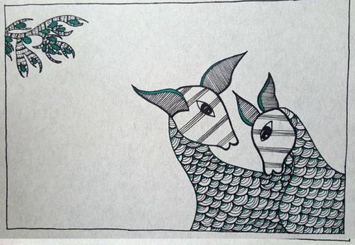 Madhubani painting / contemporary fusion art / deer