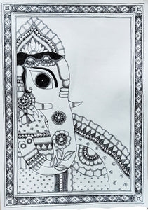 GANESHA HANDMADE MADHUBANI ARTWORK ON HANDMADE PAPER