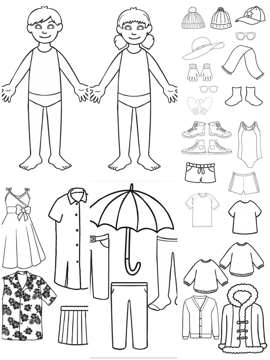 SEASONAL CLOTHING COLORING PAPER DOLLS. PDF DOCUMENT ONLY. – Color me Happy