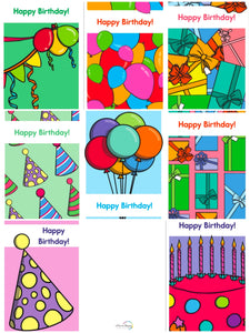 BIRTHDAY CARDS COLORED. PDF DOCUMENT ONLY.