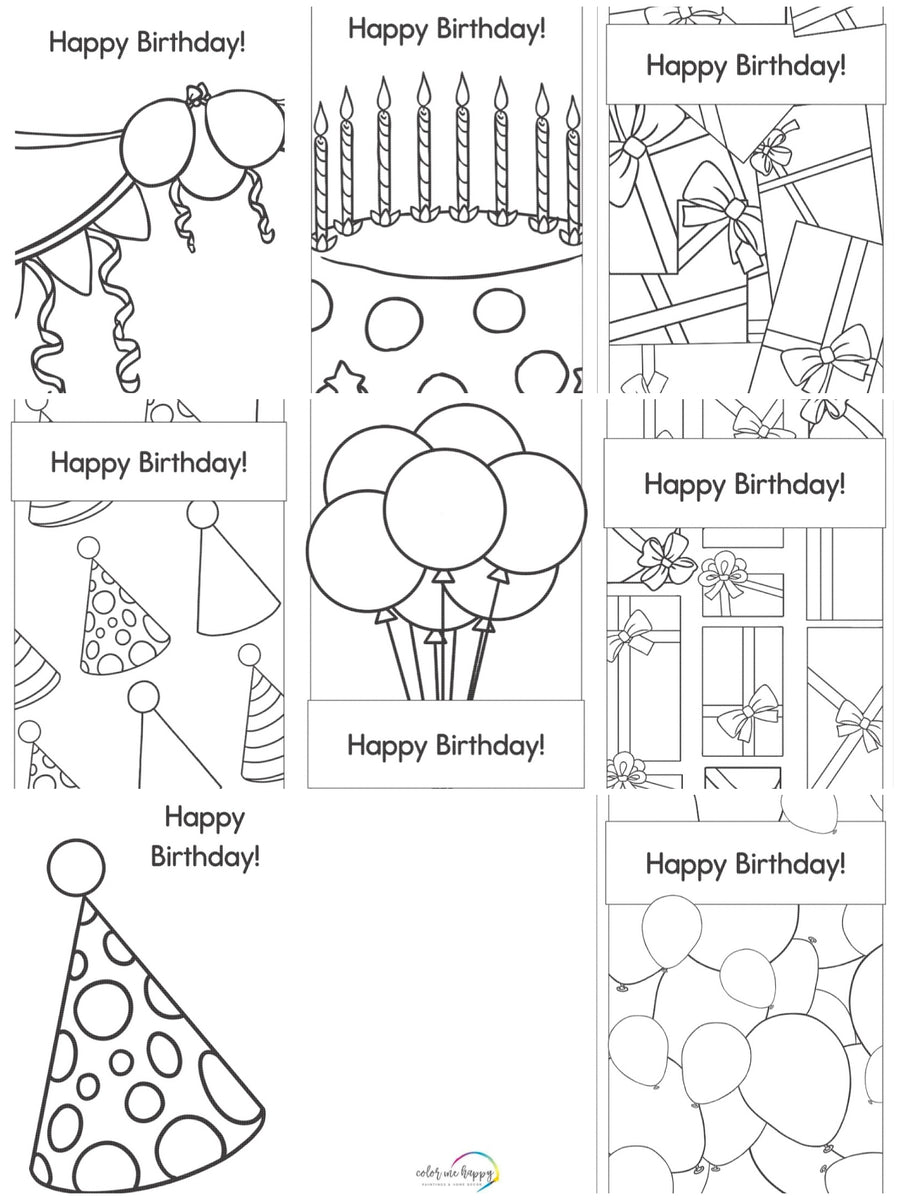 BIRTHDAY CARDS BLACK AND WHITE VERSION. PDF DOWNLOAD ONLY. – Color me Happy