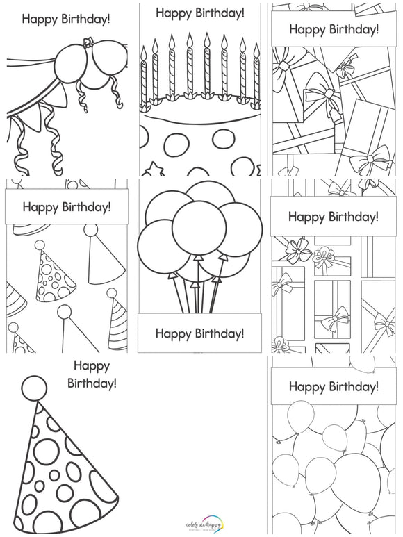 BIRTHDAY CARDS BLACK AND WHITE VERSION. PDF DOWNLOAD ONLY.