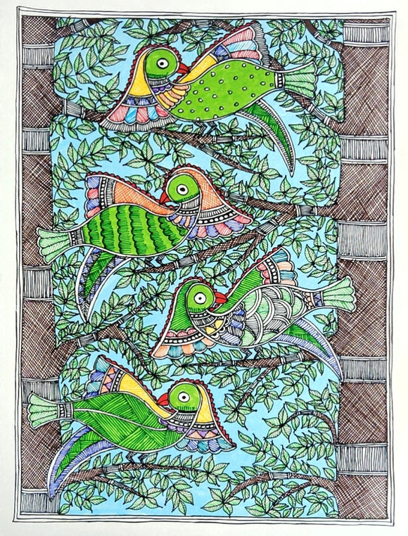 4 GREEN PARROTS