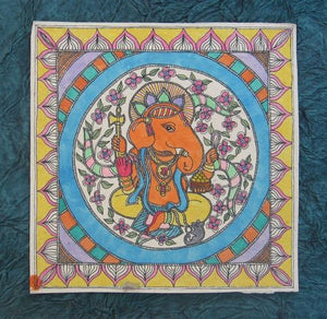 4 armed seated GANESHA madhubani painting