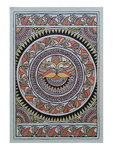 Pastel Multicolor Handmade Madhubani Artwork on handmade paper