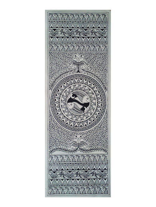 Black Handmade Nature in Grays Madhubani Artwork on handmade Paper