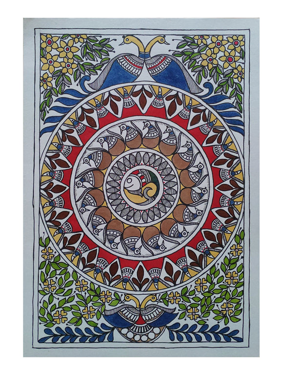 Madhubani painting Multicolor Handmade Madhubani Artwork on handmade Paper