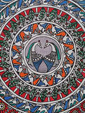 Peaking Peacock Multicolor Handmade Madhubani Artwork on handmade paper