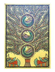 Nesting birds Handmade Madhubani Artwork on Paper