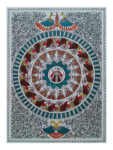 Mistress in Maze Multicolor Handmade Madhubani Artwork on handmade Paper