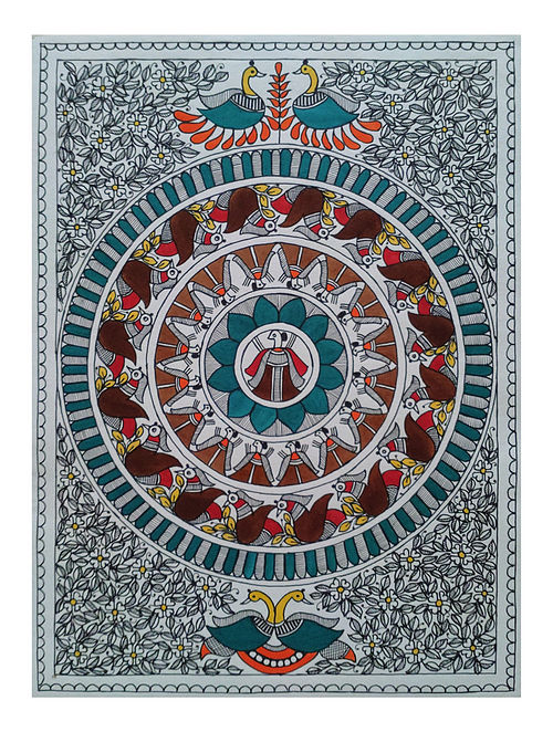 Mistress in Maze Multicolor Handmade Madhubani Artwork on handmade Paper