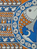 Fishing Madhubani painting on handmade paper