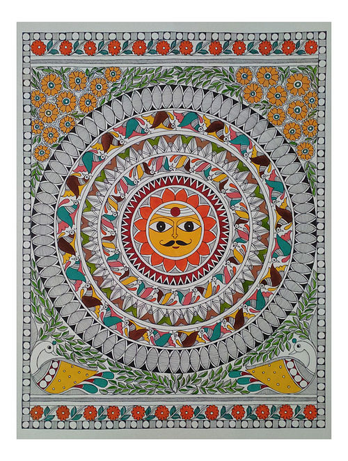 Creator and the Creation Multicolor Handmade Madhubani Artwork on handmade Paper